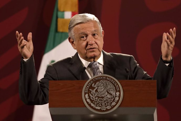22 August 2022, Mexico, Mexico City: Mexican President Andres Manuel Lopez Obrador speaks during his daily morning briefing conference at National Palace. Photo: Luis Barron/eyepix via ZUMA Press Wire/dpa