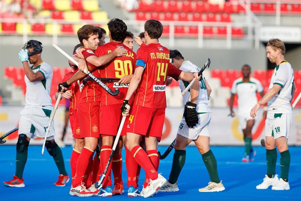 Archivo - La selección española masculina de hockey hierba
