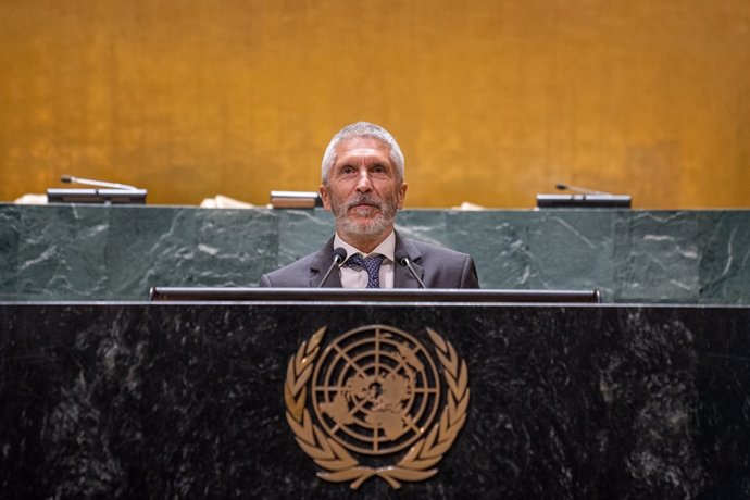 El ministro del Interior, Fernando Grande-Marlaska, en la apertura del Congreso Mundial de Víctimas del Terrorismo en Nueva York