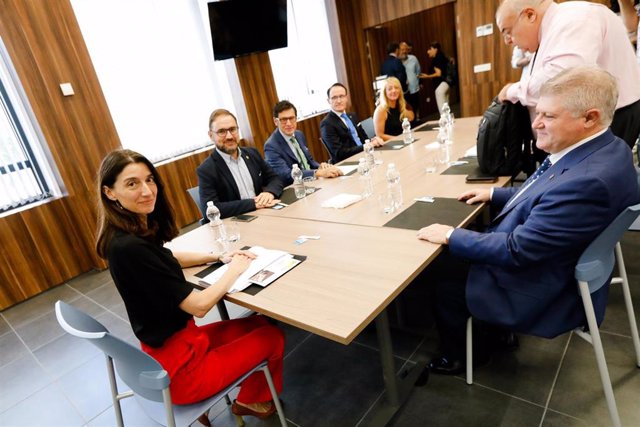 La ministra de Justicia, Pilar Llop, en la reunión con el alcalde de Lorca, Diego José Mateos, el presidente del TSJMU, Miguel Pascual de Riquelme, y el Fiscal Superior, José Luis Díaz Manzanera.