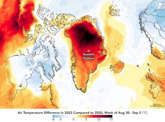 Anomalía de temperaturas en Groenlandia en los prímeros días de septiembre de 2022