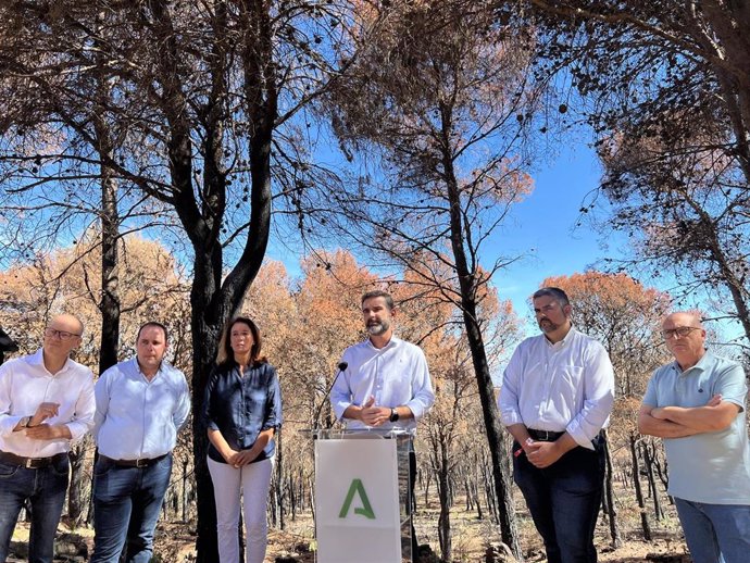 El consejero de Sostenibilidad, Medio Ambiente y Economía Azul, Ramón Fernández-Pacheco, anuncia una inminente ejecución de obras de emergencia para mitigar el riesgo hidrológico forestal en la zona afectada por el incendio en la Sierra de Mijas