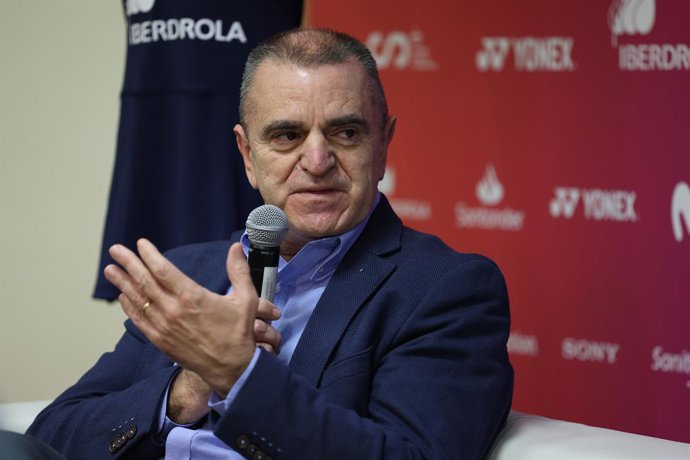 Archivo - Jose Manuel Franco, President of CSD, attends during the press conference to announce the return to competition of Carolina Marin before the European Badminton Championships in Madrid celebrated at Consejo Superior de Deportes CSD building on 