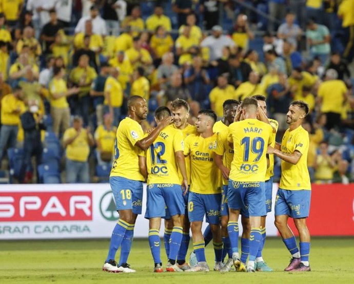 Los jugadores de la UD Las Palmas celebran su gol ante el Leganés en LaLiga SmartBank 2022-2023