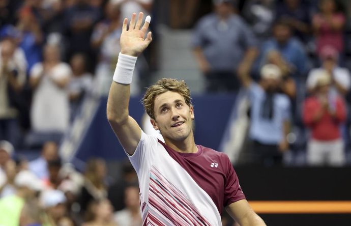 El tenista noruego Casper Ruud celebra una victoria en el US Open 2022