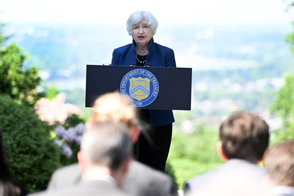 Archivo - La secretaria del Tesoro de Estados Unidos, Janet Yellen, en rueda de prensa, en North Rhine-Westphalia, Alemania.  