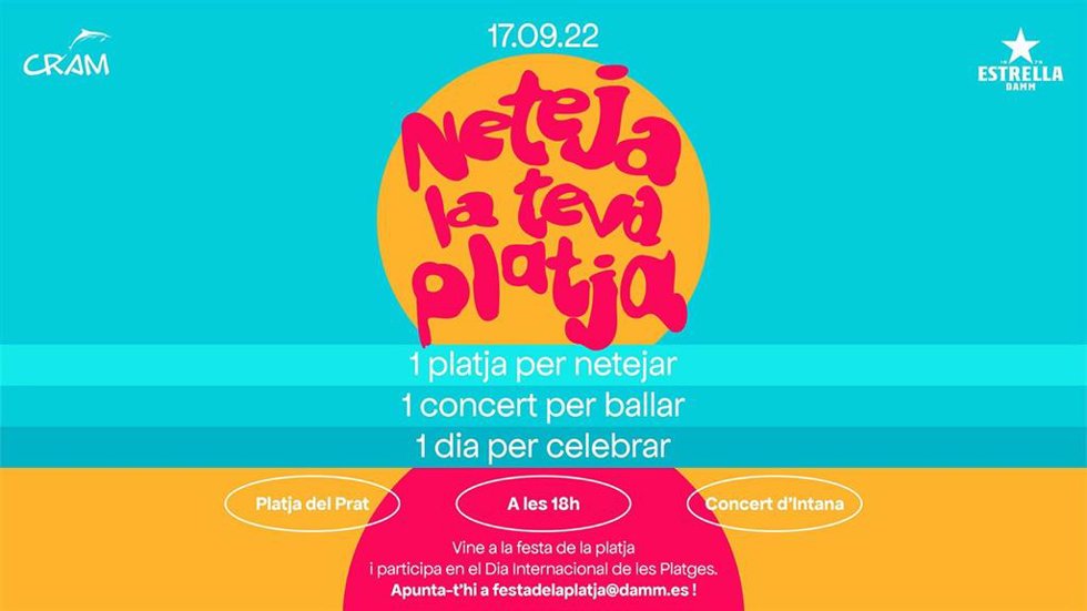 Cartel promocional de la jornada 'Neteja la teva platja' de Estrella Damm y Fundación Cram