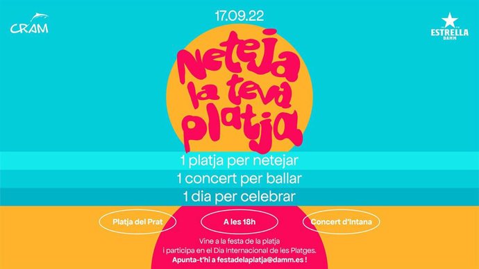 Cartell promocional de la jornada 'Neteja la teva platja' d'Estrella Damm i la Fundació Cram