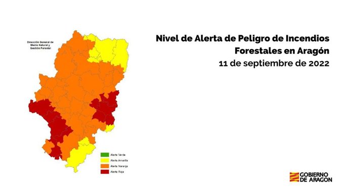 Nivel rojo de alerta por peligro de incendios forestales en varios puntos de Aragón.
