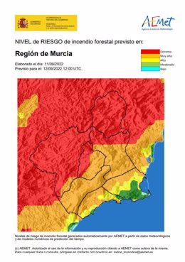 Mapa del nivel de riesgo de incendios forestales