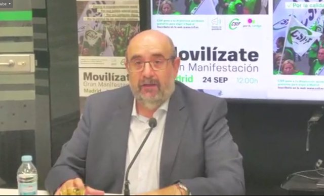 El presidente nacional de CSIF, Miguel Borra, durante su comparecencia en Valladolid para movilizar a la población de cara a la manifestación convocada para el 24-S