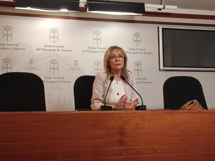 Ángela Vallina en la sala de prensa de la Junta General.