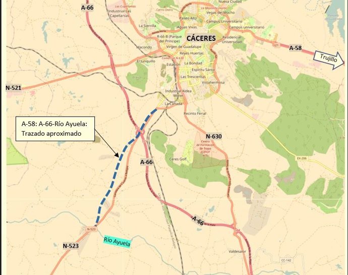 Trazado del tramo entre A-66 y rio Ayuela