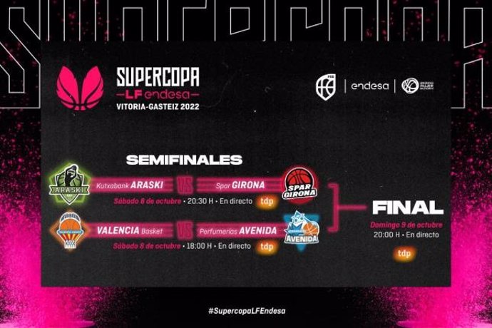 Kutxabank Araski-Spar Girona y Valencia Basket-Perfumerías Avenida, semifinales de la Supercopa femenina.