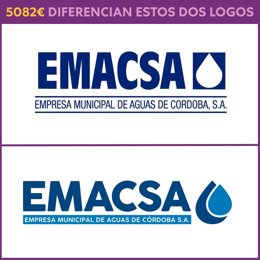 Podemos muestra en una imagen la diferencia entre el nuevo (abajo) y el antiguo logo de Emacsa (arriba).