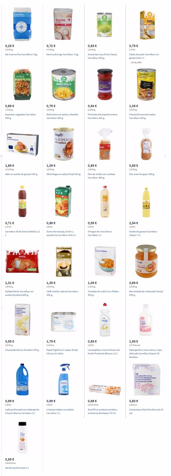 La lista de 30 euros de Carrefour incluye sal, harina, aceite girasol y de molde, entre productos