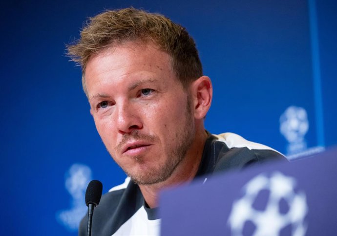 12 September 2022, Bavaria, Munich: Bayern Munich coach Julian Nagelsmann attends a press conference, ahead of Tuesday's UEFAChampions League Group C soccer match against FC Barcelona. Photo: Sven Hoppe/dpa