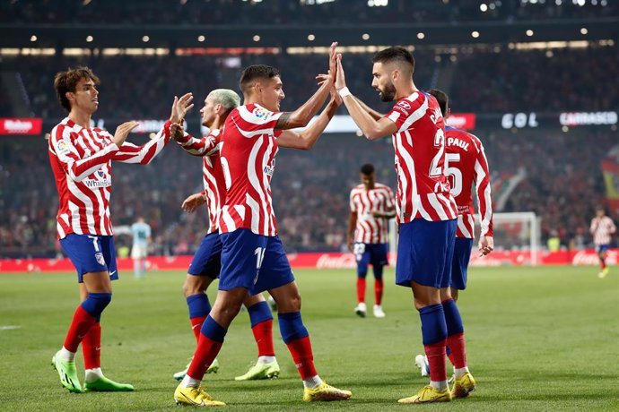 Yannick Carrasco of Atletico de Madrid celebrates a goal during the Spanish League, La Liga Santander, football match played between Atletico de Madrid and RC Celta de Vigo at Civitas Metropolitano stadium on September 10, 2022 in Madrid, Spain.