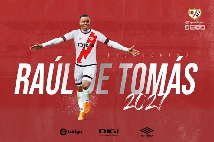 Raúl de Tomás regresa al Rayo Vallecano tras ser traspasado por el RCD Espanyol.