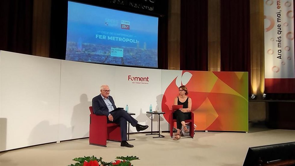 El líder de ERC en el Ayuntamiento de Barcelona, Ernest Maragall, durante la conferencia 'Una nueva manera de entender la ciudad y su metrópolis' organizada por ReThink BCN.