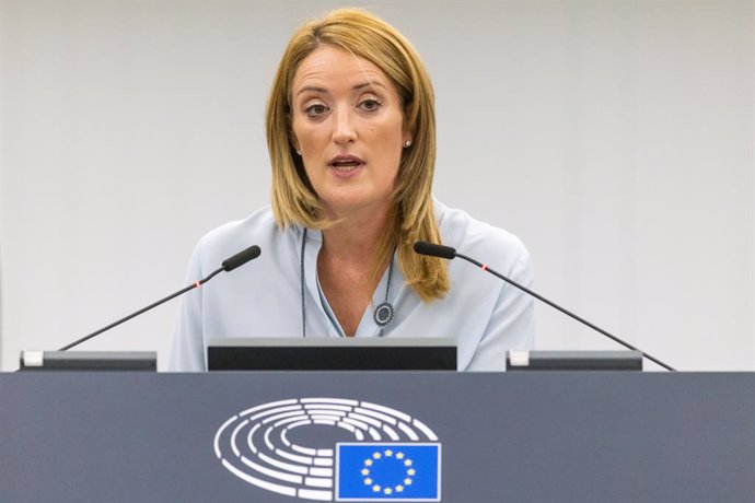 13 September 2022, France, Strasbourg: Roberta Metsola, President of the European Parliament, speaks during a plenary session of European Parliament. Photo: Philipp von Ditfurth/dpa