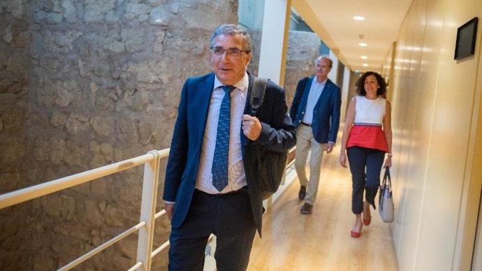 El consejero de Servicios Sociales y Gobernanza Pública, Pablo Rubio, antes de entrar en la comparcencia del Parlamento