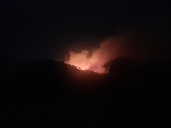 Incendio en la ladera sur de Peña Cabarga, en Medio Cudeyo, la noche del lunes