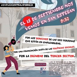 Cartel de la concentración convocada por la Red de Lucha contra la Pobreza y la Exclusión Social de la Región de Murcia (EAPN-RM) para el jueves 15 de septiembre de 2022