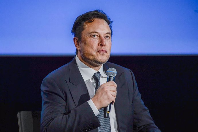29 August 2022, Norway, Stavanger: CEO of Tesla Motors Elon Musk speaks during the Offshore Northern Seas 2022 (ONS). Photo: Carina Johansen/NTB/dpa