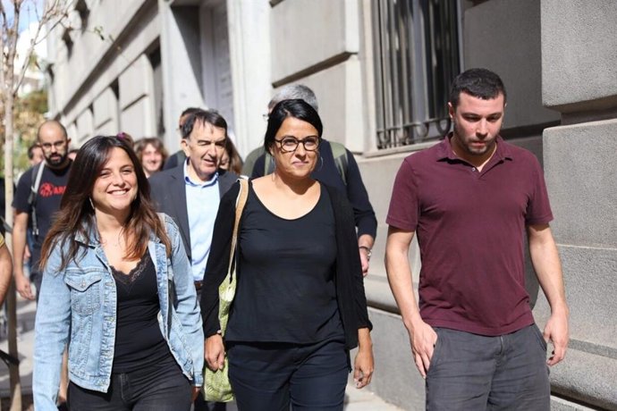 La portaveu del Secretariat Nacional de la CUP i exdiputada del Parlament, Maria Sirvent; l'exdiputada cupaire Anna Gabriel i el membre del Secretariat Nacional Edgar Fernndez