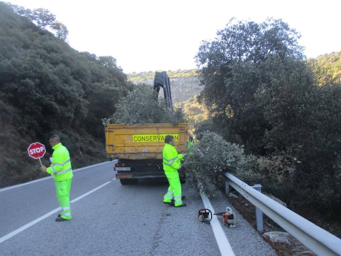 Trabajos de conservación en una carretera.