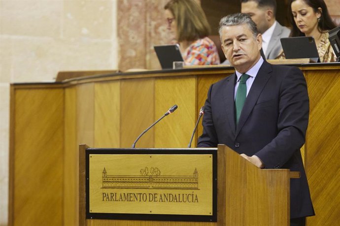 El consejero de Presidencia, Interior y Diálogo Social de la Junta de Andalucía, Antonio Sanz, durante la primera sesión parlamentario ordinaria de la XII Legislatura en el Parlamento de Andalucía, a 14 de septiembre de 2022 en Sevilla (Andalucía, Españ