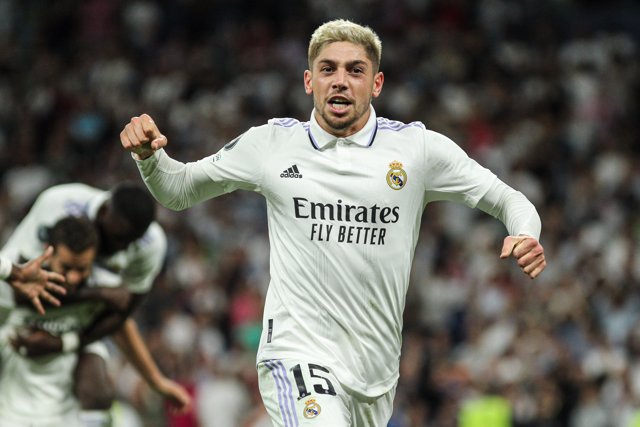Federico Valverde of Real Madrid celebrates a goal during the UEFA Champions League, Group F, football match played between Real Madrid and RB Leipzig at Santiago Bernabeu on September 14, 2022 in Madrid, Spain.