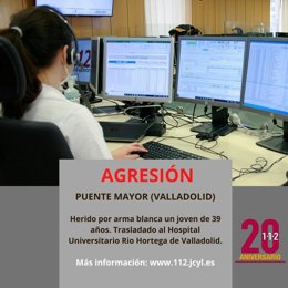 Gráfico elaborado por el 112 con datos sobre la agresión por arma blanca ocurrida en Valladolid