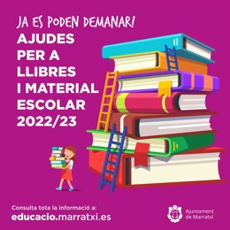 Cartel de las ayudas del Ayuntamiento de Marratxí para libros y material escolar 2022/2023.