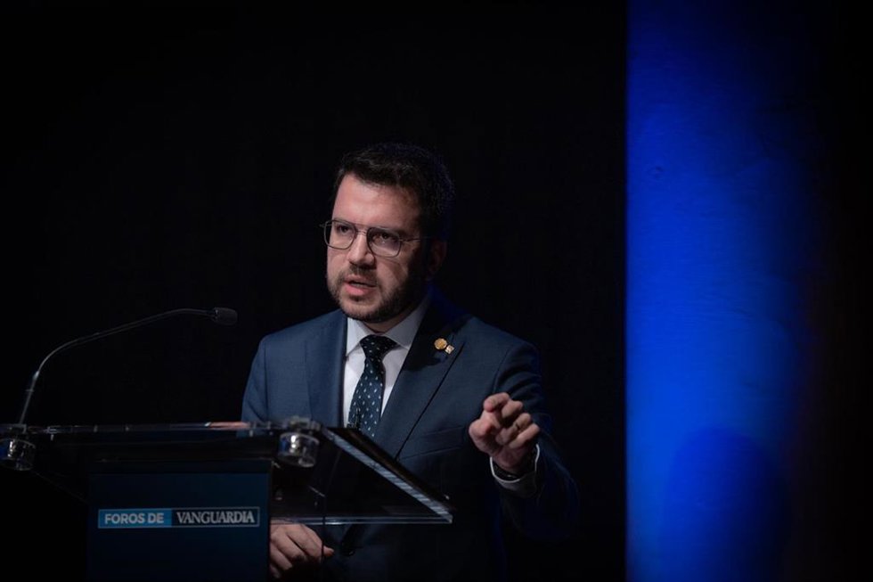 El president de la Generalitat, Pere Aragons, interviene en el acto 'Catalunya, país de progreso', en La Pedrera, a 15 de septiembre de 2022, en Barcelona, Cataluña (España). El acto ha sido organizado por La Vanguardia para abordar la situación políti