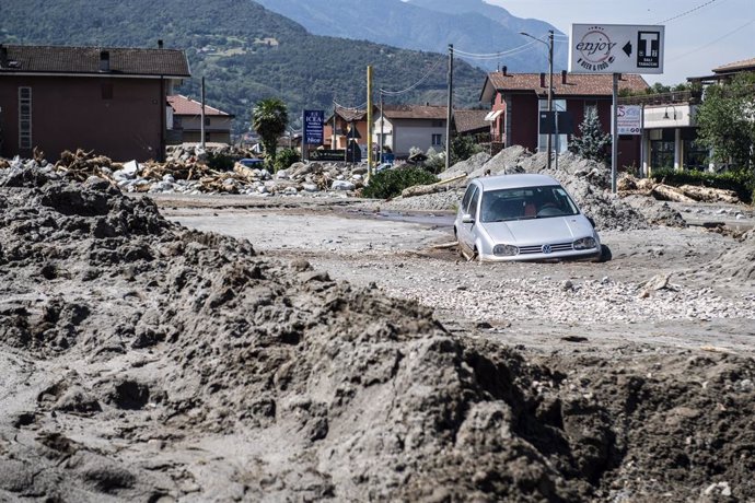 Archivo - Daños materiales a causa de las inundaciones registradas en julio de 2022 en Niardo, Italia