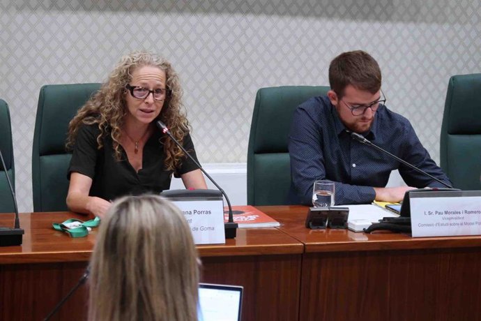Imagen de la representante de 'Stop Balas de Goma', Ester Quintana, durante su comparecencia en el Parlament de Catalunya