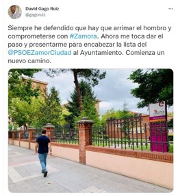Captura del tuit publicado por David Gago en su cuenta personal.
