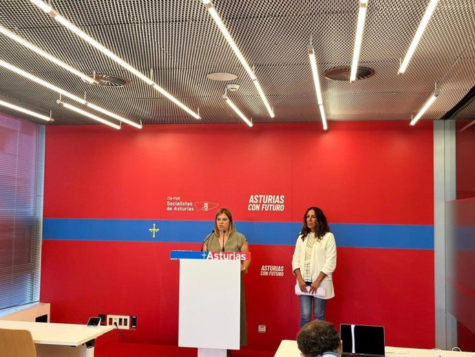 Gimena Llamedo en rueda de prensa tras la reunión de la Ejecutiva Autonómica de la FSA-PSOE