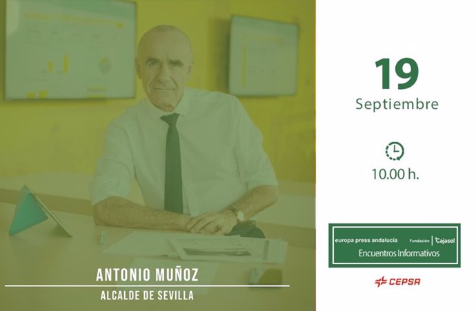 Cartel anunciador del desayuno informativo de Europa Press Andalucía con el alcalde de Sevilla, Antonio Muñoz, el lunes 19 de septiembre de 2022