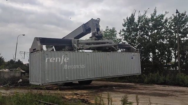 Un contenedor de Renfe en la frontera de Ucrania
