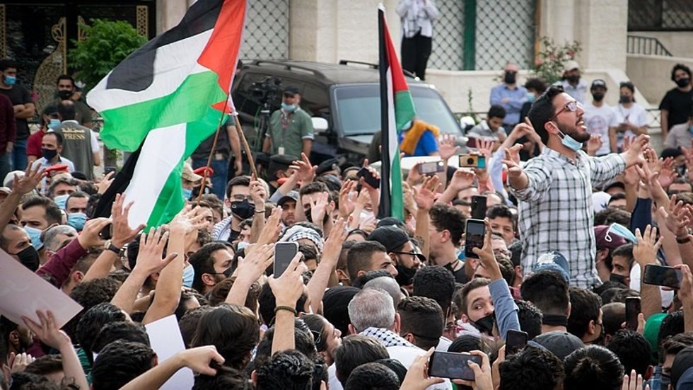 Manifestaciones en solidaridad con el jeque Jarrah en Ammán, Jordania.