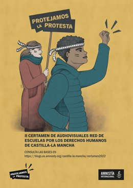 Archivo - Cartel del II Certamen de audiovisuales sobre derechos humanos para jóvenes de Castilla-La Mancha de Amnistía Internacional