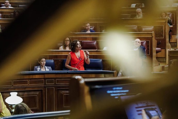 La ministra de Hacienda y Función Pública, María Jesús Montero, interviene en una sesión plenaria en el Congreso 