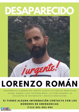 Cartel de la desaparición de Lorenzo Román