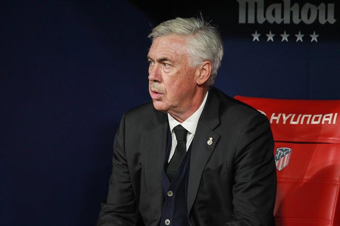 El entrenador del Real Madrid, Carlo Ancelotti, en el Cívitas Metropolitano.