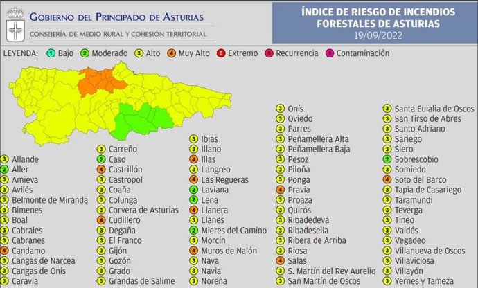 Mapa de riesgo de incendio forestal.