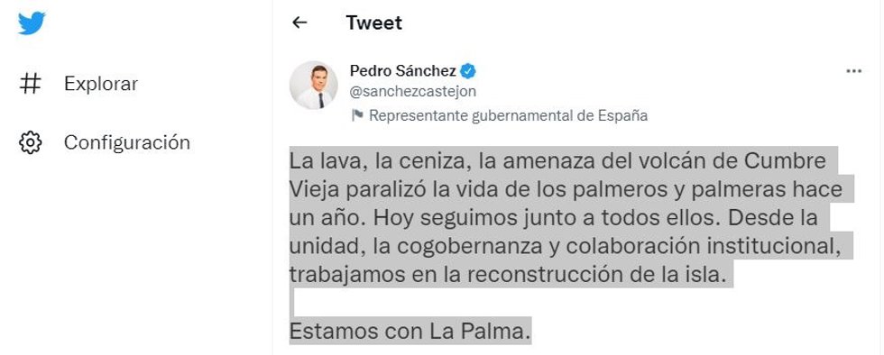 Tuit de Pedro Sánchez