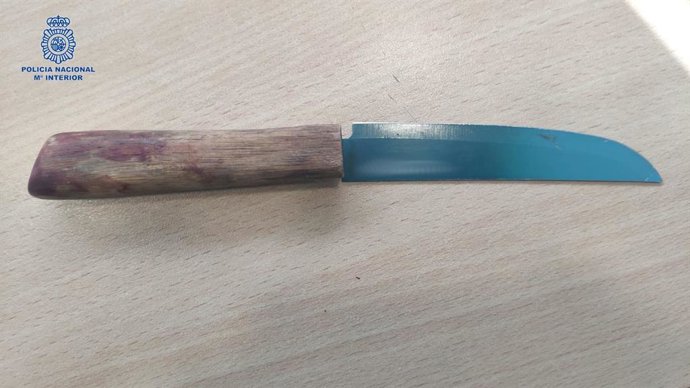 Cuchillo intervenido por la Policía, con el que un hombre de 46 años presuntamente intentó matar a su compañero de piso en Manacor.